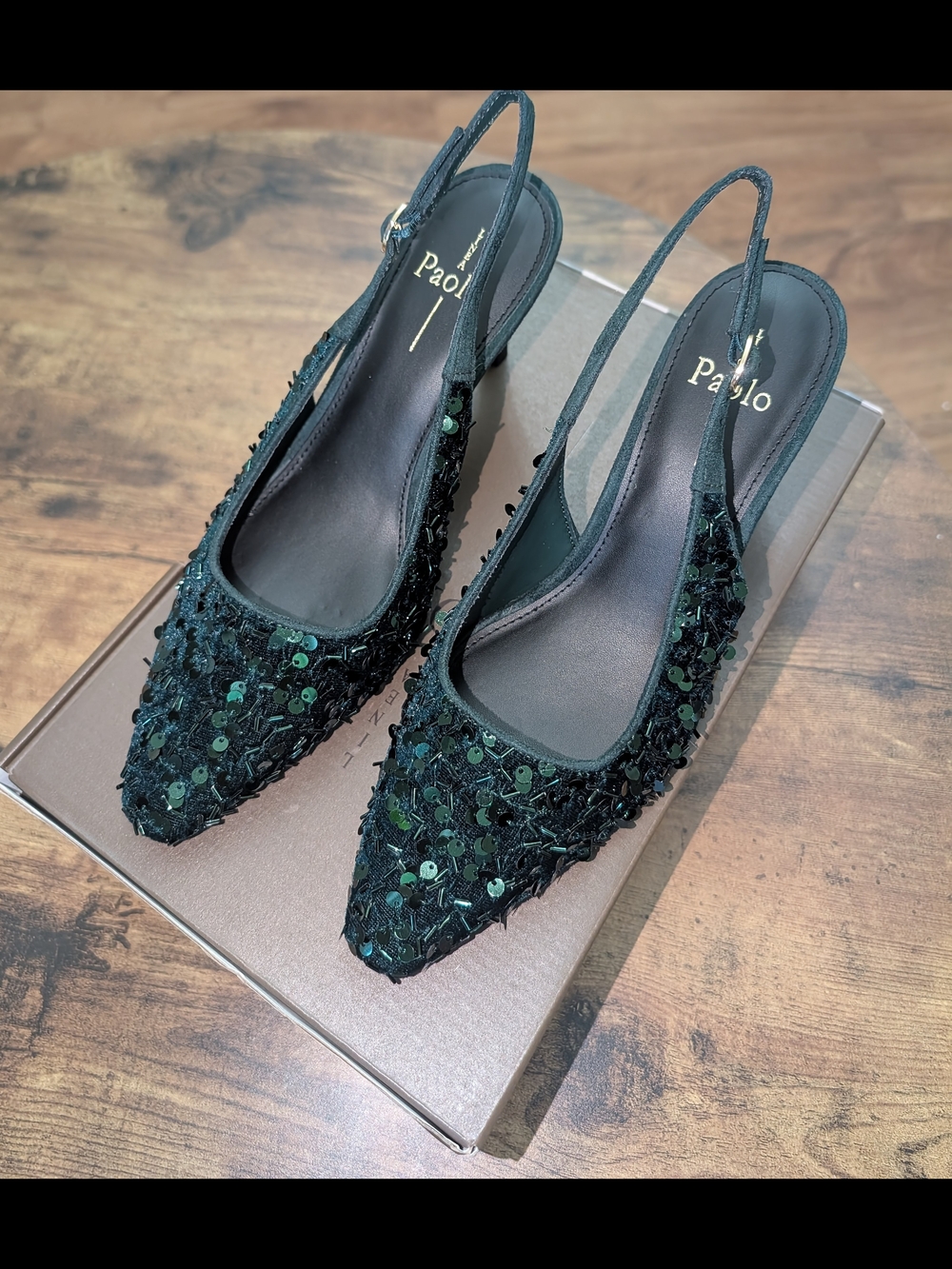 NWT Linea Paolo Cosmo Green Sequin Slingback Heels - Picture 3 of 7